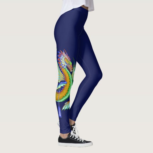 Golddrache und Grüner Wasserdrache im blauen Hinte Leggings (Rechts)