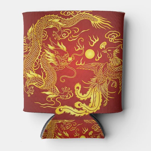 Golddragon Phoenix Chinesische Gastgeschenk Hochze Dosenkühler (Vorderseite)