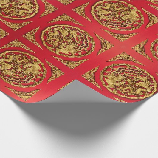 Golddragon Phoenix Chinesische Gastgeschenk Hochze Geschenkpapier (Ecke)