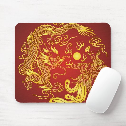 Golddragon Phoenix Chinesische Gastgeschenk Hochze Mousepad (Mit Mouse)
