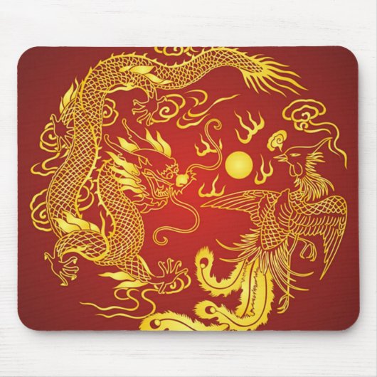 Golddragon Phoenix Chinesische Gastgeschenk Hochze Mousepad (Vorne)