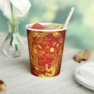 Golddragon Phoenix Chinesische Gastgeschenk Hochze Pappbecher