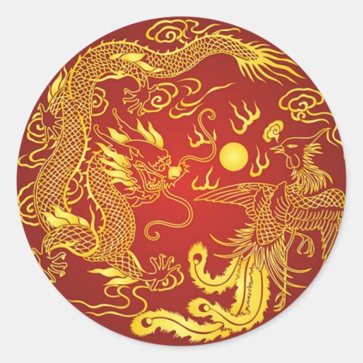 Golddragon Phoenix Chinesische Gastgeschenk Hochze Runder Aufkleber (Vorderseite)