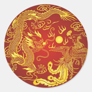 Golddragon Phoenix Chinesische Gastgeschenk Hochze Runder Aufkleber