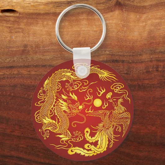 Golddragon Phoenix Chinesische Gastgeschenk Hochze Schlüsselanhänger (Vorderseite)