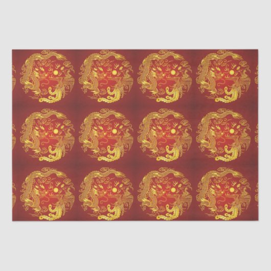 Golddragon Phoenix Chinesische Gastgeschenk Hochze Seidenpapier (Vorderseite)