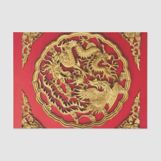 Golddragon Phoenix Chinesische Gastgeschenk Hochze Seidenpapier (Vorderseite)