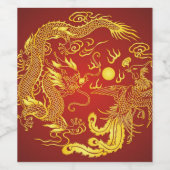 Golddragon Phoenix Chinesische Gastgeschenk Hochze Weinetikett (Einzelnes Label)