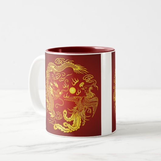 Golddragon Phoenix Chinesische Gastgeschenk Hochze Zweifarbige Tasse (Vorderseite Links)
