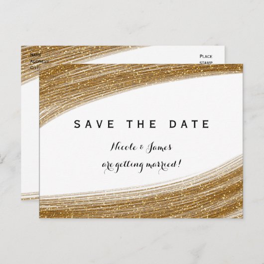 Golddrucker Glitzer Weiß Save the Date Postkarte (Vorne/Hinten)