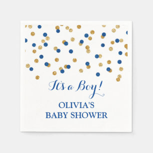 Golddunkle Marine-Blauconfetti-Babyparty Serviette