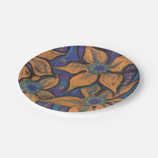 Golde Blume Orange Lila Blumenmotive Pappteller (Schrägansicht)