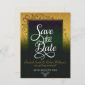 Golde Green Damask Elegante Save the Date Postkart Ankündigungspostkarte (Vorne/Hinten)