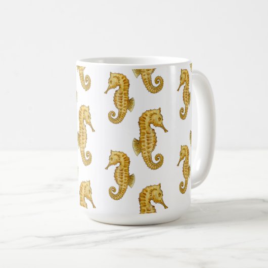 GOLDE SEEPFERDCHEN-TASSE KAFFEETASSE (VorderseiteRechts)