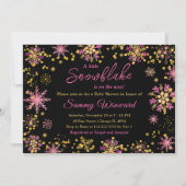 Golde und rosa Schneeflocken Winterkindern Kinderd Einladung (Vorderseite)