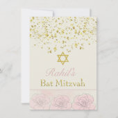 Goldeffekt Konfetti, rosa Rosa Bat MItzvah Einladu Einladung (Vorderseite)