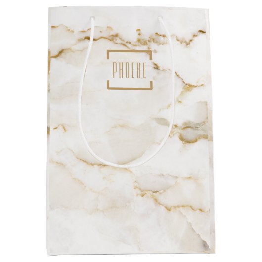 Goldeffekt Marmor Personalisiert Weihnachten Mittlere Geschenktüte (Vorderseite)