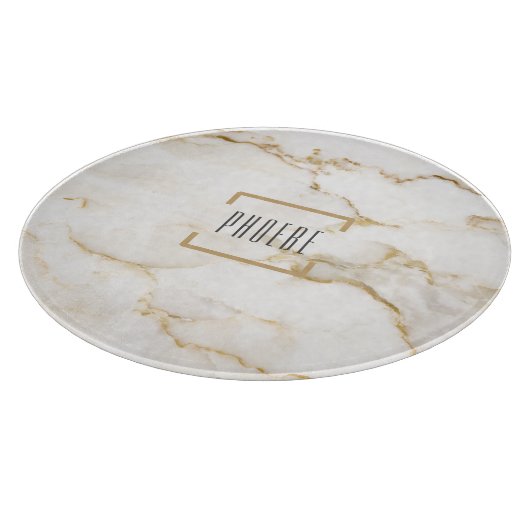 Goldeffekt Marmormor Personalisierter Hochzeitssaf Schneidebrett (Ecke)