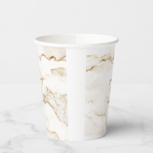 Goldeffektkarton mit personalisiertem Namen Pappbecher (Links)