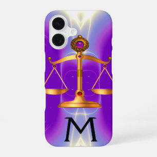 GOLDEINE WAAGEN DES RECHTS MIT EDELSTEIN-MONOGRAMM iPhone 16 HÜLLE
