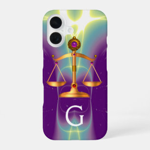 GOLDEINE WAAGEN DES RECHTS MIT EDELSTEIN-MONOGRAMM iPhone 16 HÜLLE