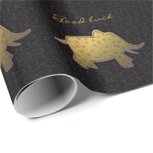 Goldelefant - Schwarzes Geschenkpapier (Rolleneckpunkt)