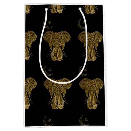 Goldelefone auf schwarzem Hintergrund Mittlere Geschenktüte (Vorderseite)