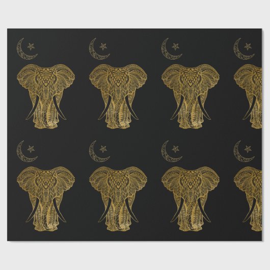 Goldelefone auf schwarzem Papier Geschenkpapier (Flach)