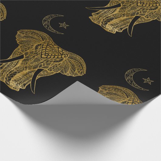 Goldelefone auf schwarzem Papier Geschenkpapier (Ecke)