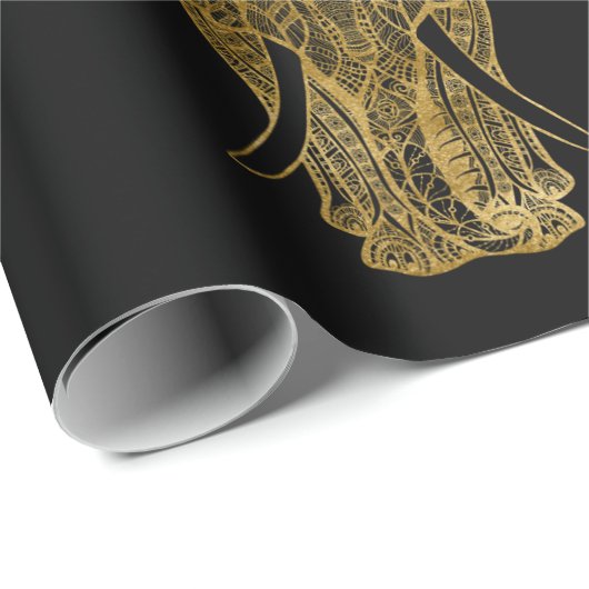 Goldelefone auf schwarzem Papier Geschenkpapier (Rolleneckpunkt)