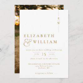 Goldelegante Minimalistische Monogram-Foto-Hochzei Einladung