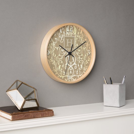 Goldelegante Monogram-Uhr Geblüht Uhr (Büro)