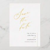 Goldelegante Skriptminimalistin Save the Date Folieneinladung (Vorderseite)