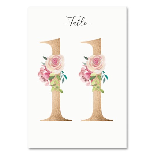 Golden 11 Floral Tischnummer Card (Vorderseite)