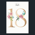 Golden 18 Floral Tischnummer Card<br><div class="desc">Goldene Zahl mit weicher pastellfarbener Tischnummer. Personalisieren Sie Stil,  Größe und Farbe des Schriftartes.</div>