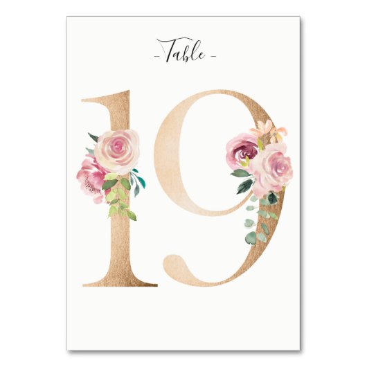 Golden 19 Floral Tischnummer Card (Vorderseite)