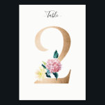 Golden 2 Floral Tischnummer Card<br><div class="desc">Goldene Zahl mit weicher pastellfarbener Tischnummer. Personalisieren Sie Stil,  Größe und Farbe des Schriftartes.</div>
