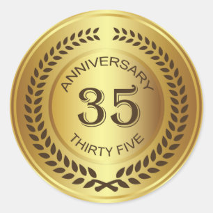 Golden 35. Jubiläum mit Lorbeerkorb-Aufkleber Runder Aufkleber