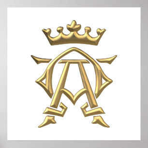Golden "3-D" Alpha and Omega w/Crown Symbol Poster