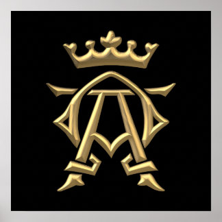 Golden "3-D" Alpha and Omega w/Crown Symbol Poster