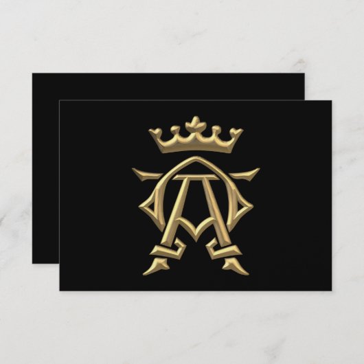 Golden "3-D" Alpha and Omega w/Crown Symbol RSVP Karte (Vorne/Hinten)