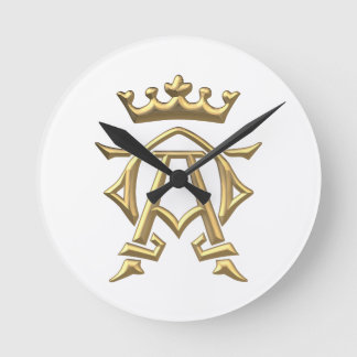 Golden "3-D" Alpha and Omega w/Crown Symbol Runde Wanduhr