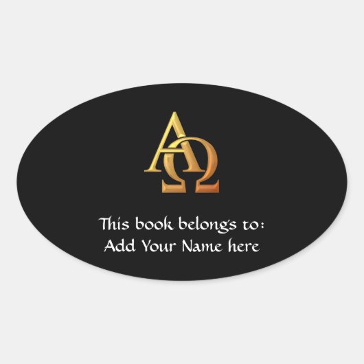 Golden "3-D" Alpha und Omega Symbol Ovaler Aufkleber (Vorderseite)