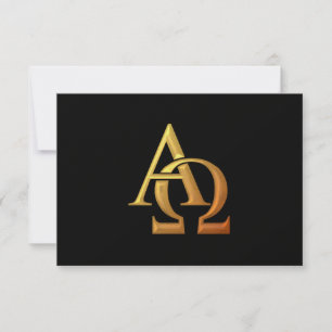 Golden "3-D" Alpha und Omega Symbol RSVP Karte