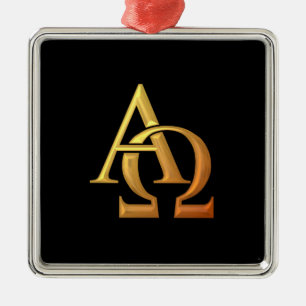 Golden "3-D" Alpha und Omega Symbol Silbernes Ornament