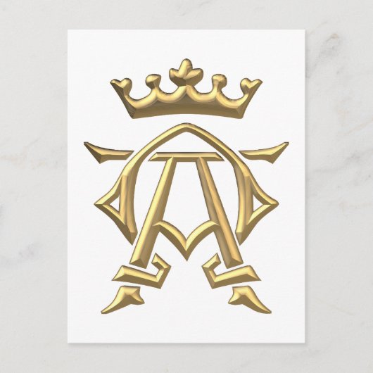 Golden "3-D" Alpha und Omega w/Crown Symbol Postkarte (Vorderseite)