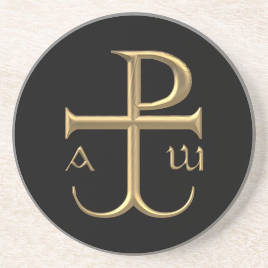 Golden "3-D" Chi-Rho mit Anchor 2 Sandstein Untersetzer (Vorne)