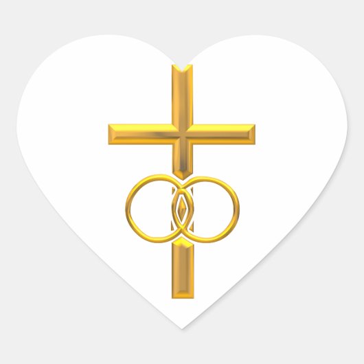 Golden 3-D Cross mit Hochzeitsrennen Herz-Aufkleber (Vorderseite)