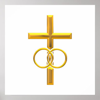 Golden 3-D Cross mit Hochzeitsrennen Poster