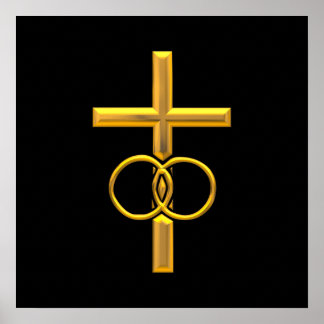 Golden 3-D Cross mit Hochzeitsrennen Poster